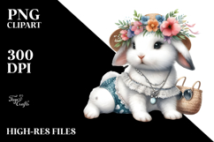 Adorned Rabbit in Beachwear, Digital Watercolor PNG Product Image 2