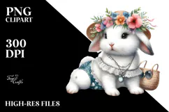 Adorned Rabbit in Beachwear, Digital Watercolor PNG Product Image 2