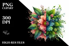Abstract with Plant Leaves and Flowers PNG Product Image 1