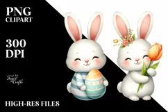 Easter Bunnies Egg Flower, Clipart |T-shirt, Mug PNG Product Image 1