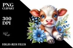 Colorful Baby Cow Smiling Resting Sublimation Clipart Product Image 3