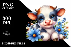 Colorful Baby Cow Smiling Resting Sublimation Clipart Product Image 1