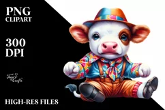Colorful Cow with Boogie-Woogie Dancer's Outfit, PNG Product Image 1