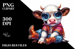 Colorful Cow with Boogie-Woogie Dancer's Outfit, PNG Product Image 1