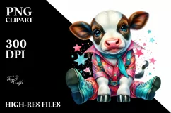 Colorful Cow in Boogie-Woogie Dancer's Outfit, PNG Product Image 1