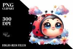 Colorful Baby Ladybug with Stars and Clouds | Clipart Product Image 3