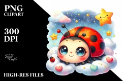 Colorful Baby Ladybug with Stars and Clouds | Clipart Product Image 1