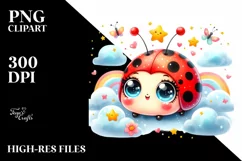 Smiling Cute Baby Ladybug in Stars | Clipart Product Image 3