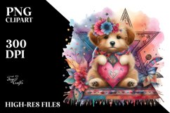 Colorful Puppy Holding Heart PNG Product Image 2