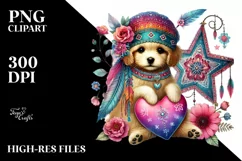 Colorful Puppy Holding Heart PNG Product Image 2