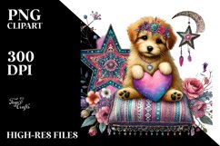 Boho Puppy Holding Heart, PNG Product Image 2