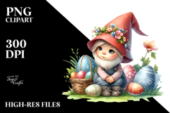 Baby Gnome in Grass with Easter Eggs, PNG Product Image 2