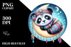 Boho Baby Panda Sleeping on Moon Clipart Product Image 2