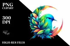 Abstract Bird with Plant Leaves PNG Product Image 1