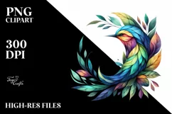 Abstract Bird with Plant Leaves PNG Product Image 1