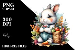 Baby Rabbit with Autumn Vegetables, Watercolor Style, Product Image 1