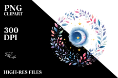 Vibrant Whimsical Moon Foliage Clipart Product Image 2