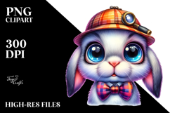 Crazy Eyes Rabbit with Detective Hat, Watercolor PNG Product Image 2
