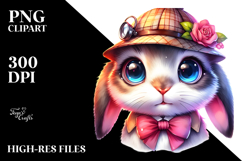 Crazy Eyes Rabbit with Detective Hat, Watercolor PNG Product Image 2