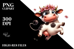 Ridiculously Cute Cartoon Cow with Flower Crown PNG Product Image 2