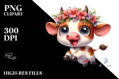 Ridiculously Cute Cartoon Cow with Flower Crown PNG Product Image 2