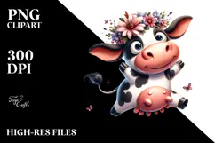Ridiculously Cute Cartoon Cow with Flower Crown PNG Product Image 2
