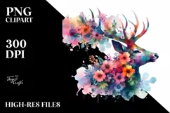Artistic Deer,Vibrant Flower | Clipart Product Image 1