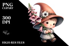 Cute Baby Gnome with Foxglove, Transparent PNG Product Image 2