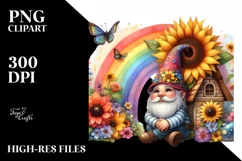 Gnome House with Sunflower, Rainbow and Flowers, Watercolor Product Image 3