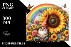 Gnome House with Sunflower, Rainbow and Flowers, Watercolor Product Image 3