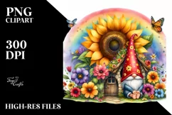 Gnome House with Sunflower, Rainbow and Flowers, Watercolor Product Image 3