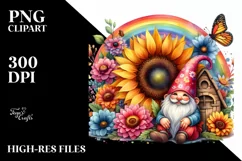 Gnome House with Sunflower, Rainbow and Flowers, Watercolor Product Image 3