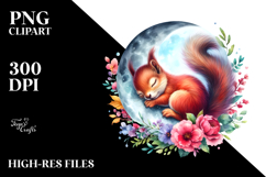 Vibrant Baby Squirrel Sleeping with Flowers Clipart Product Image 2
