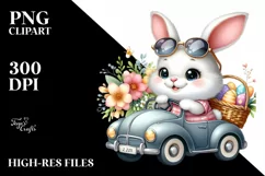 Easter Bunny Driving Egg Flower, Clipart |T-shirt, Mug PNG Product Image 7