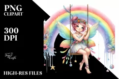 Small Cute Fairy Swinging from Rainbow | Clipart Product Image 1