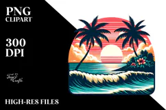 Retro Tropical Island Sunset, PNG Product Image 2