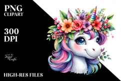 Cute Unicorn with Floral Wreath PNG Product Image 2