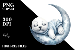 Whimsical Baby Seal Sleeping on Moon Clipart Product Image 2