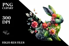 Abstract Bunny with Plant Leaves and 3D Flowers PNG Product Image 3