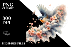 Bird with Spring Flowers PNG Product Image 2