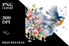 Watercolor Bird in Blue Cloud PNG Product Image 2