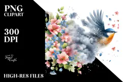Watercolor Bird in Blue Cloud PNG Product Image 2