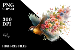 Bird with Spring Flowers PNG Product Image 2