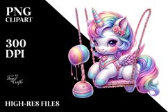 Baby Unicorn with Swing Club, Vibrant PNG Product Image 1