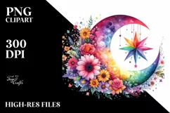 Vibrant Half Moon with Flowers, Transparent PNG Product Image 1