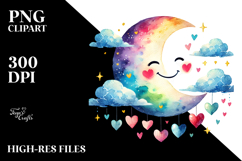 Colorful Smiling Moon with Hearts PNG Product Image 2