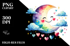 Colorful Smiling Moon with Hearts PNG Product Image 2