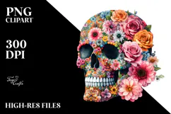 Colorful Skull with Flowers PNG Product Image 2
