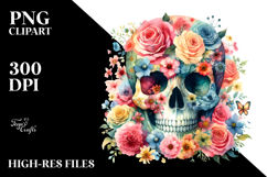 Colorful Skull and Flower Watercolor PNG Product Image 2