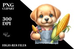 Baby Puppy Holding Corncob, Watercolor Style, Clipart Product Image 3